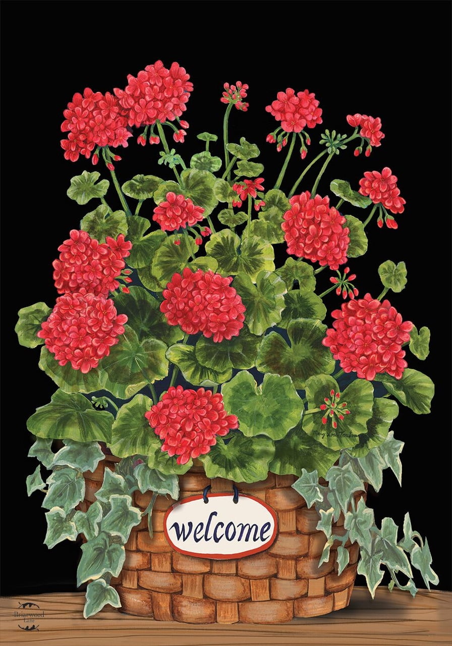 Large Multicolor Polyester Outdoor Welcome Flag with Geraniums