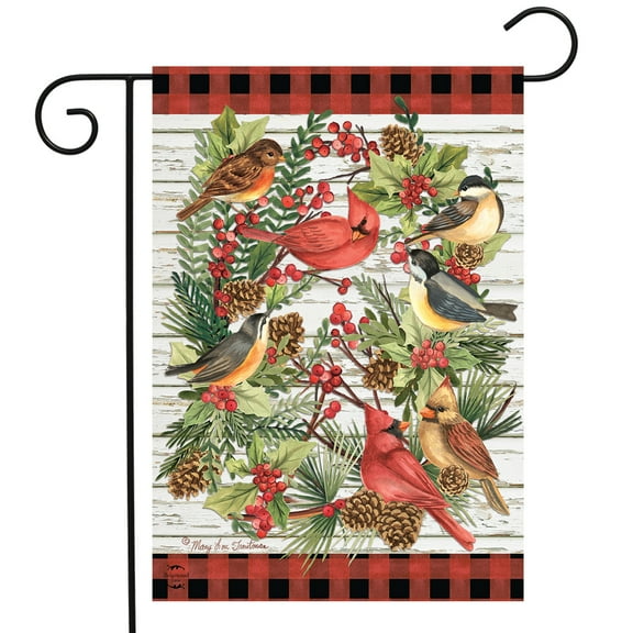 Briarwood Lane Winter Bird Wreath Garden Flag