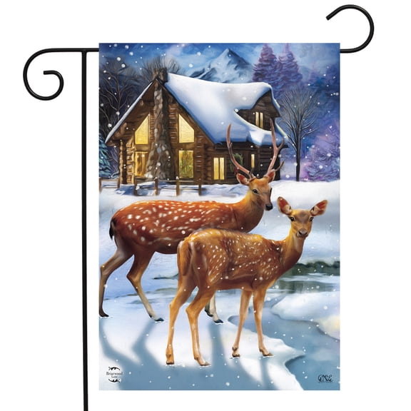 Briarwood Lane Winter Cabin Deer Garden Flag