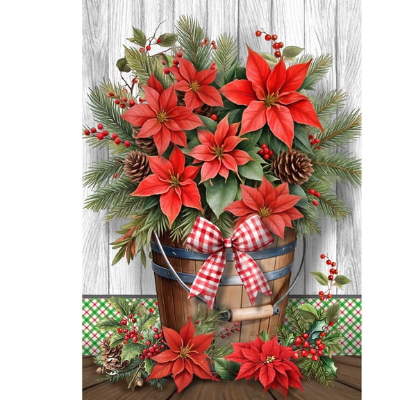 Briarwood Lane Winter Christmas House Flag 40x28 For Outdoor Poinsettia Pail For Christmas House Flag