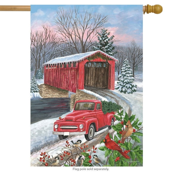 Briarwood Lane Winter Covered Bridge Seasonal House Flag