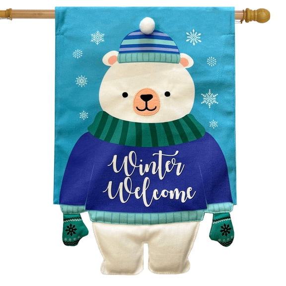 Briarwood Lane Winter House Flag 40x28 For Outdoor Winter Welcome Polar Bear Burlap For Winter House Flag