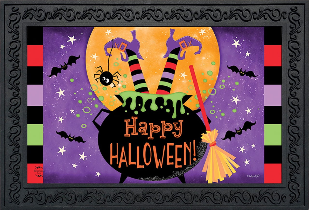 Halloween Witch Feet Cauldron Rubber Doormat 24" x 15"