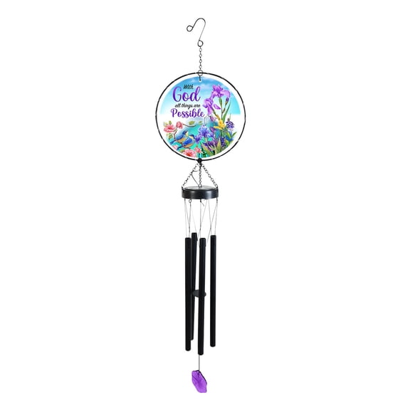 Briarwood Lane Spring LED Illuminated Solar Powered Glass Suncatcher Wind Chime 37x8 With God For Spring Wind Chime For Outdoors Melodic Metal Windchimes Wind-Chimes