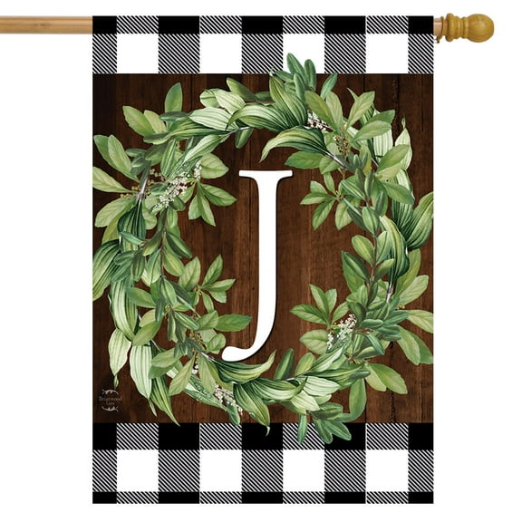 Briarwood Lane Wreath Monogram J Double-Sided House Flag
