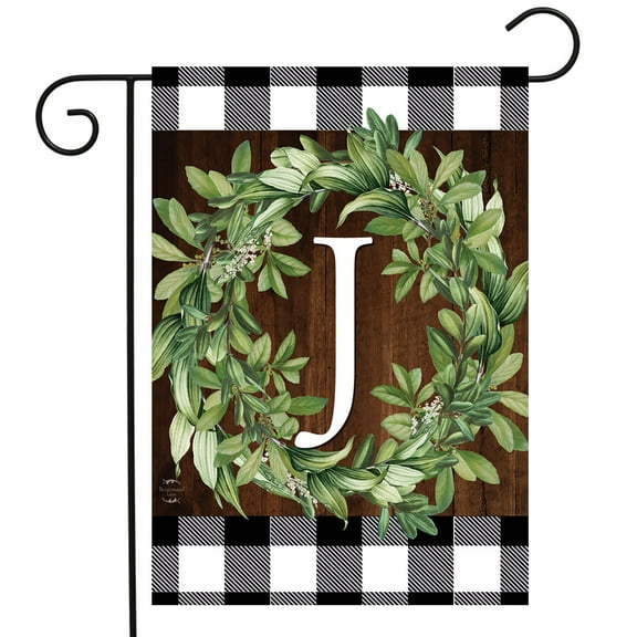 Briarwood Lane Wreath Monogram J Garden Flag