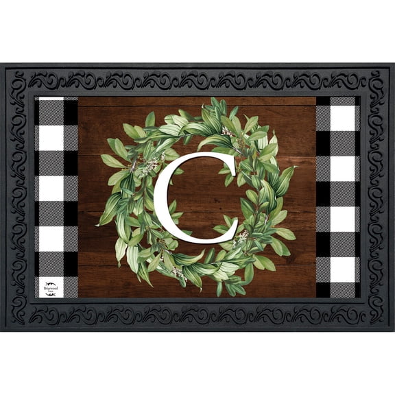 Briarwood Lane Everyday Doormat 30x18 Indoor Outdoor Wreath Monogram Letter C Doormat