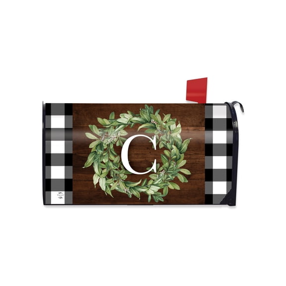 Briarwood Lane Everyday Mailbox Cover  - Standard Size - Wreath Monogram Letter C Mailbox Cover