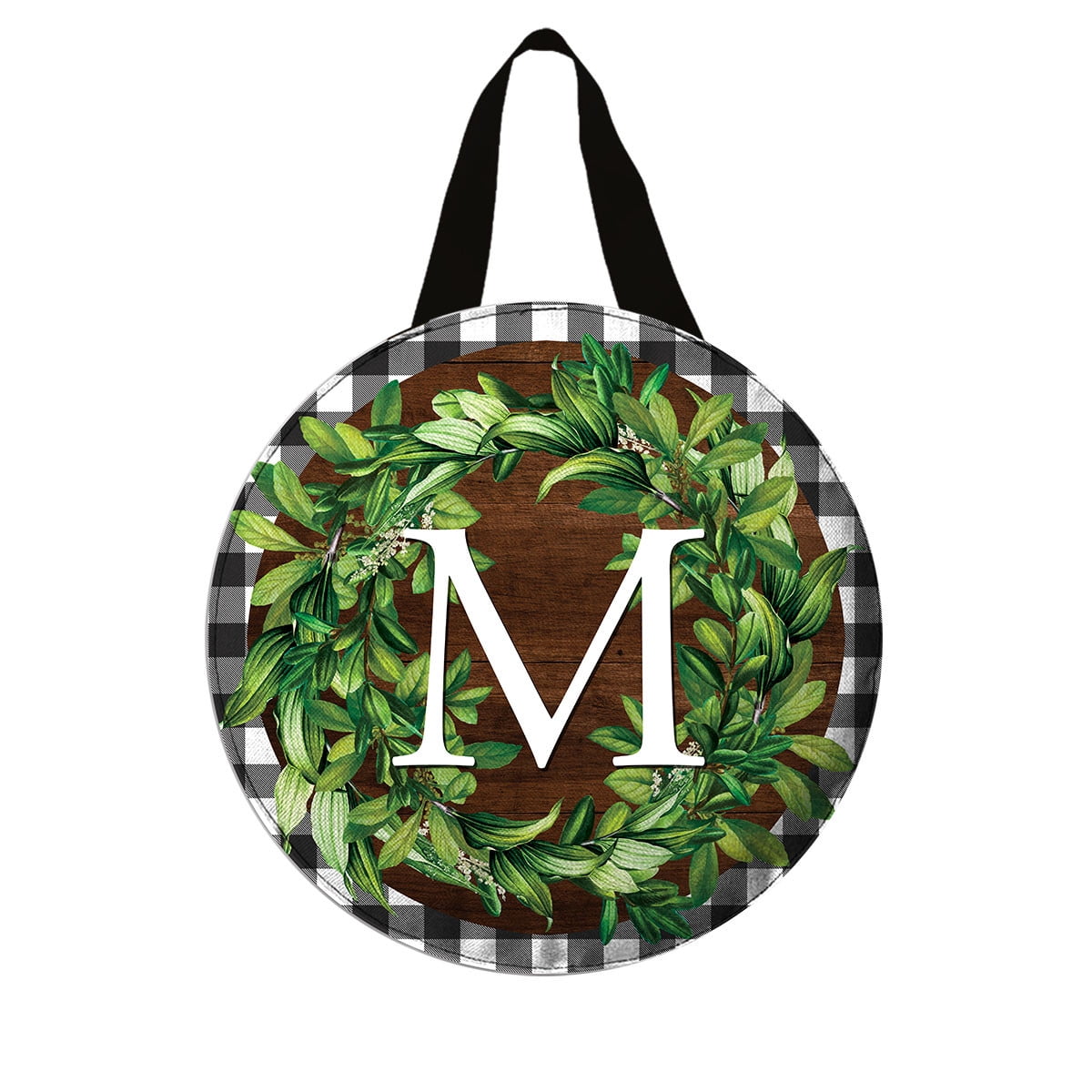 Monogram Letter M Outdoor Wreath Door Hanger with Ribbon