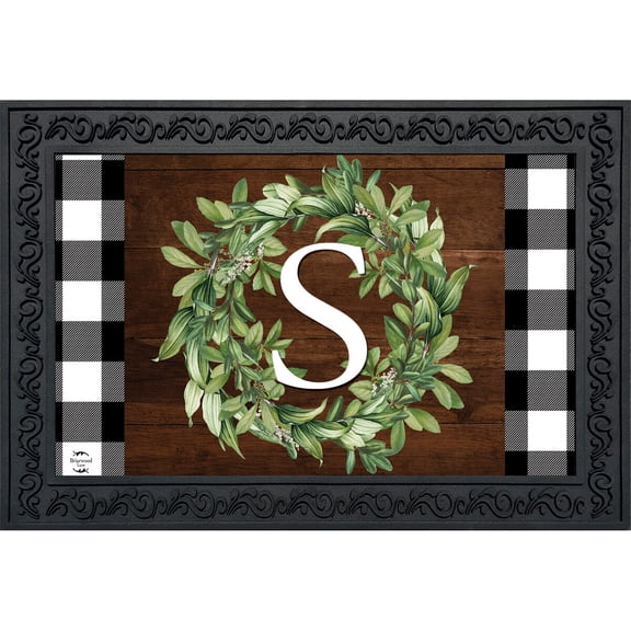 Briarwood Lane Everyday Doormat 30x18 Indoor Outdoor Wreath Monogram Letter S Doormat