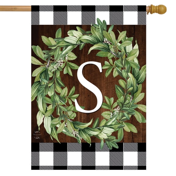Briarwood Lane Wreath Monogram S Double-Sided House Flag
