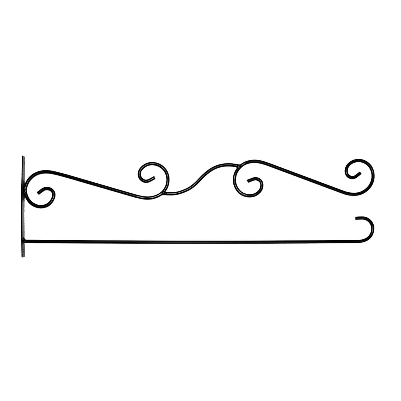 Black Wrought Iron House Flag Wall Bracket with Scroll Design