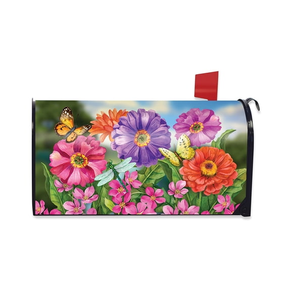 Briarwood Lane Mailbox Cover  - Standard Size - Zinnias in Bloom Spring For Spring Mailbox Cover