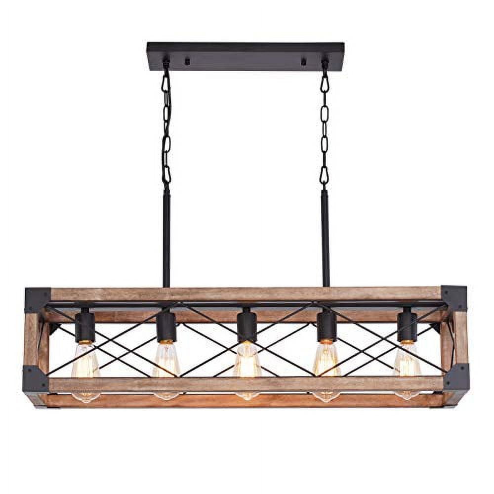 Rustic Wood Grain Finish 33.5-Inch 5-Light Farmhouse Chandelier
