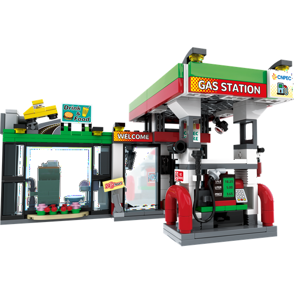 BricKunion Convenience Store w/ Petrol Station Building Block Set 349 Pieces, Detailed Gas Station & Store Model, Realistic Petrol Station Scene for Collectors and Builders