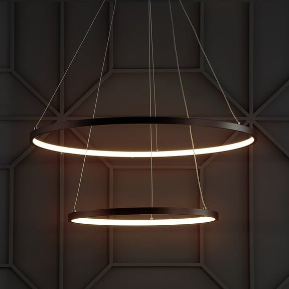 JONATHAN Y Brice 24" 2-Light Modern Contemporary Metal Round Integrated LED Pendant, Matte Black