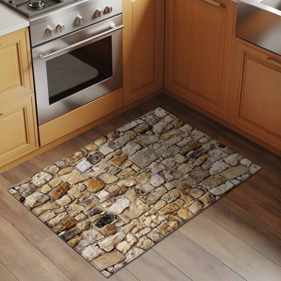 Brick 2x3 Rug for Entryway Front Door Kitchen Sink Area, Abstract Multi Colored Brick Wall Photo Low Pile Washable Non Slip Rectangle Area Rug
