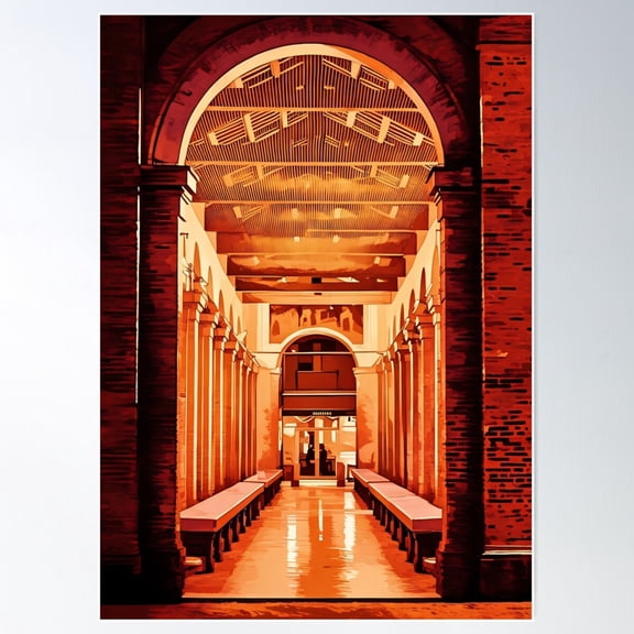 Brick Archway With Columns In Rimini Historical Center By Night Poster Wall Art, Modern Wall Decor For Living Room Bedroom, 8x12 UNFRAMED