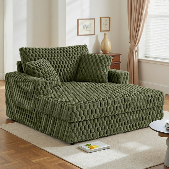 Brick Attic 53W" Sofa Bed, Oversized Corduroy Reclining Floor Sofa Bed, Wide Seat Sofa Couch with 2 Pillows, Adult Cozy Sleeper Sofa for Living Room Bedroom, Green
