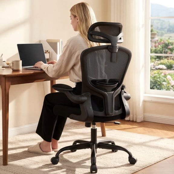 Brick Attic Home Office Desk chair with Ergonomic Lumbar Support, Adjustable Height with Armrest for Home, Office, Bedroom, 300lbs, Black