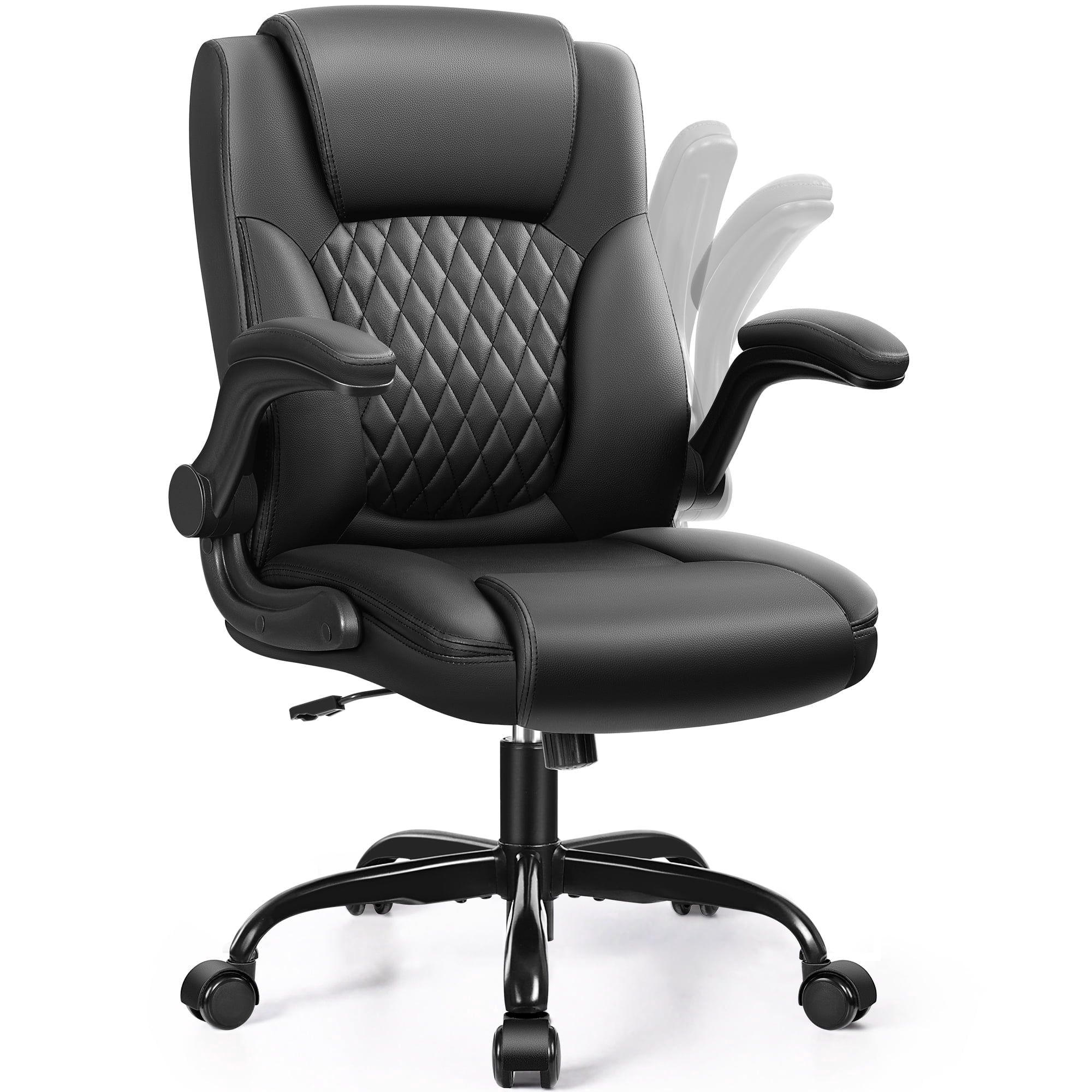 Brick Attic Leather Office Chair, Home Computer Desk Chairs with Ergonomic Back Support, 360°Swivel Free, Small Gaming Chair with Wheels and Adjustable Armrests,Black