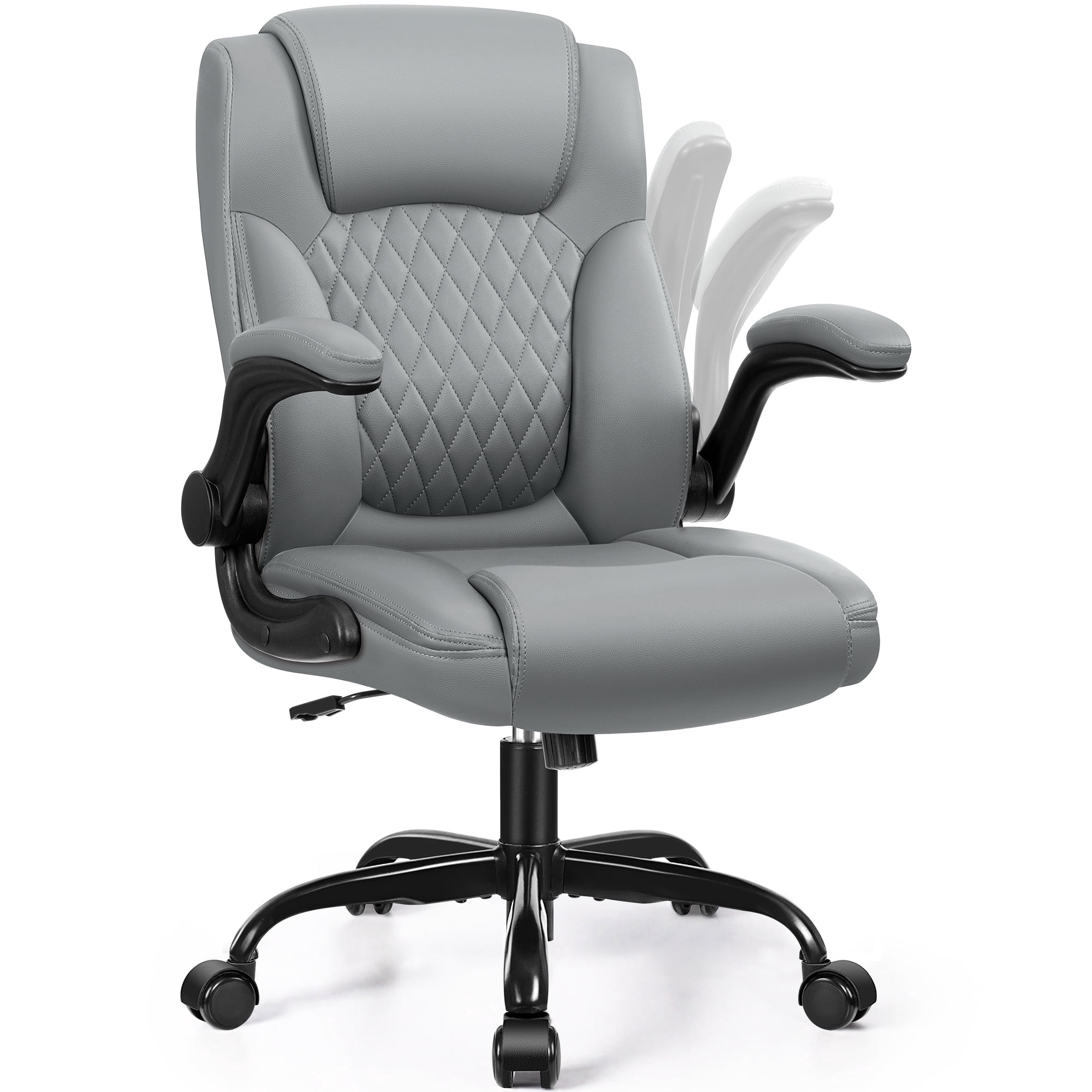 Brick Attic Leather Office Chair, Home Computer Desk Chairs with Ergonomic Back Support, 360°Swivel Free, Small Gaming Chair with Wheels and Adjustable Armrests, Gray