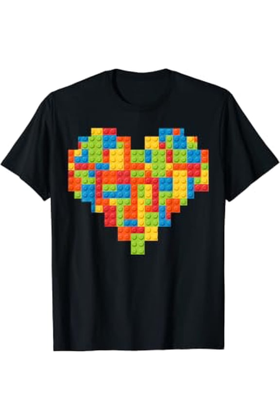 Brick Builder Heart Valentines Block Building Master Builder T-Shirt