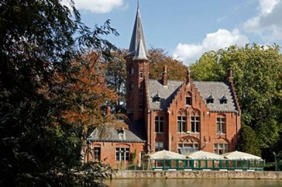 Brick Church On Minnewater Lake Canvas Art - Kymri Wilt DanitaDelimont (36 x 24)