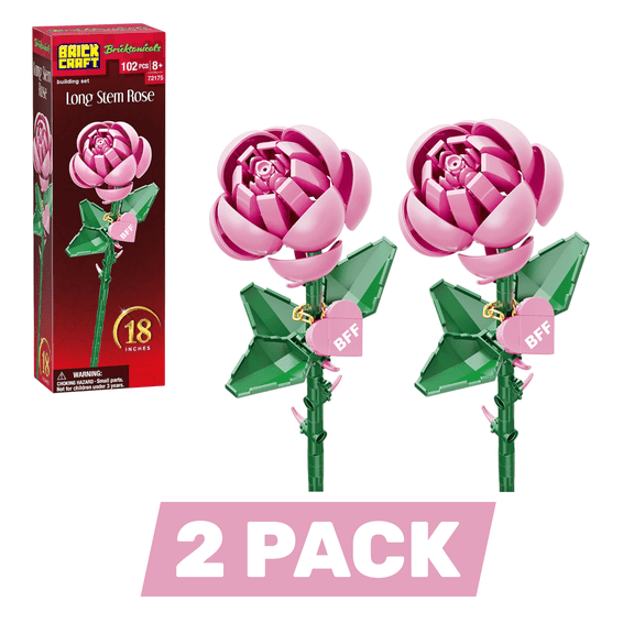 Brick Craft Long Stem Rose Building Set, Pink, 2 Pack