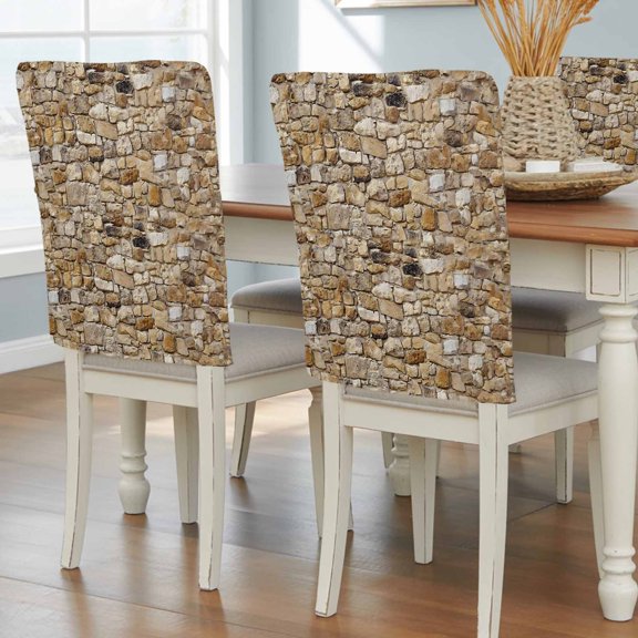 Brick Dining Chair Back Cover Only, Abstract Multi Colored Brick Wall Photo Set of 6 Chair Back Covers, Removable Washable for Dining Room, Banquet & Holiday Decoration