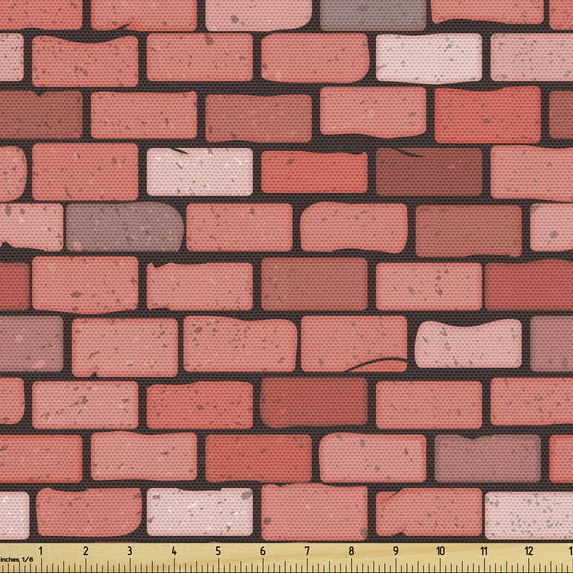Brick Fabric by the Yard, Cartoon Style Blocks Rectangular Street Wall Rustic Art, Upholstery Fabric for Dining Chairs Home Decor Accents, 10 Yards, Coral Multicolor by Ambesonne