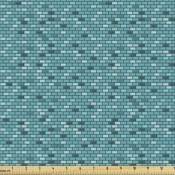 Ambesonne Brick Fabric by the Yard Upholstery, Monotone Street Wall Scene, 5 Yards, Dark Teal Dark Seafoam