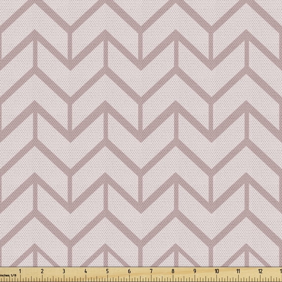 Brick Fabric by the Yard Upholstery, Repeating Pattern of Retro Style Geometric Horizontally Aligned, Decorative Fabric for DIY and Home Accents, 2 Yards, Pale Salmon Grey Pink by Ambesonne