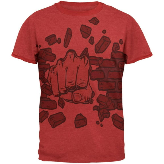 Brick Fist All Over Heather Red-Red Men's Ringer T-Shirt - 2X-Large