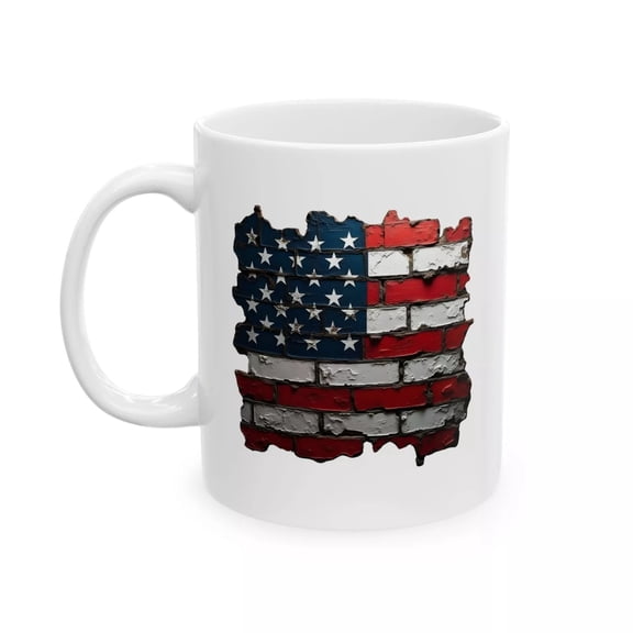 Brick Flag Patriotic Mug – 4th of July Coffee Cup for Tea Lovers – Gift for Dad or Veteran