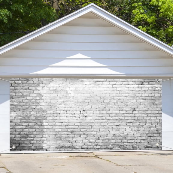 Brick Garage Door Decoration Backdrop, 6 x 8 ft Vintage White Birck Stone Wall Garage Door Cover Outdoor Background Adult Kids Birthday Party Banner