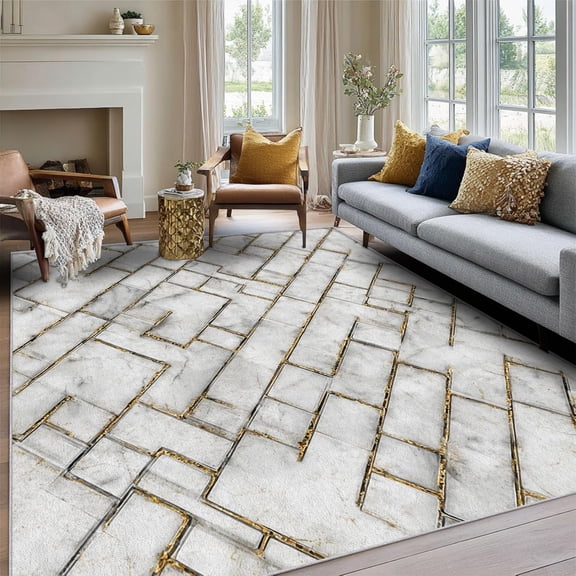 Brick Herringbone Marble Area Rug, Modern Design Carpet, Washable Non Slip Soft Low Pile, Living Room Bedroom Kitchen Office Mat 5x8ft