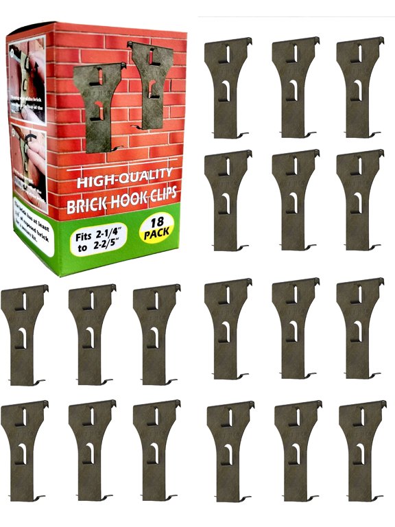Brick Hook Clips (18 Pcs) Hang on Outdoor and Indoor - 2.83" x 1.5" , Fits 2-1/4 to 2-2/5in Brick