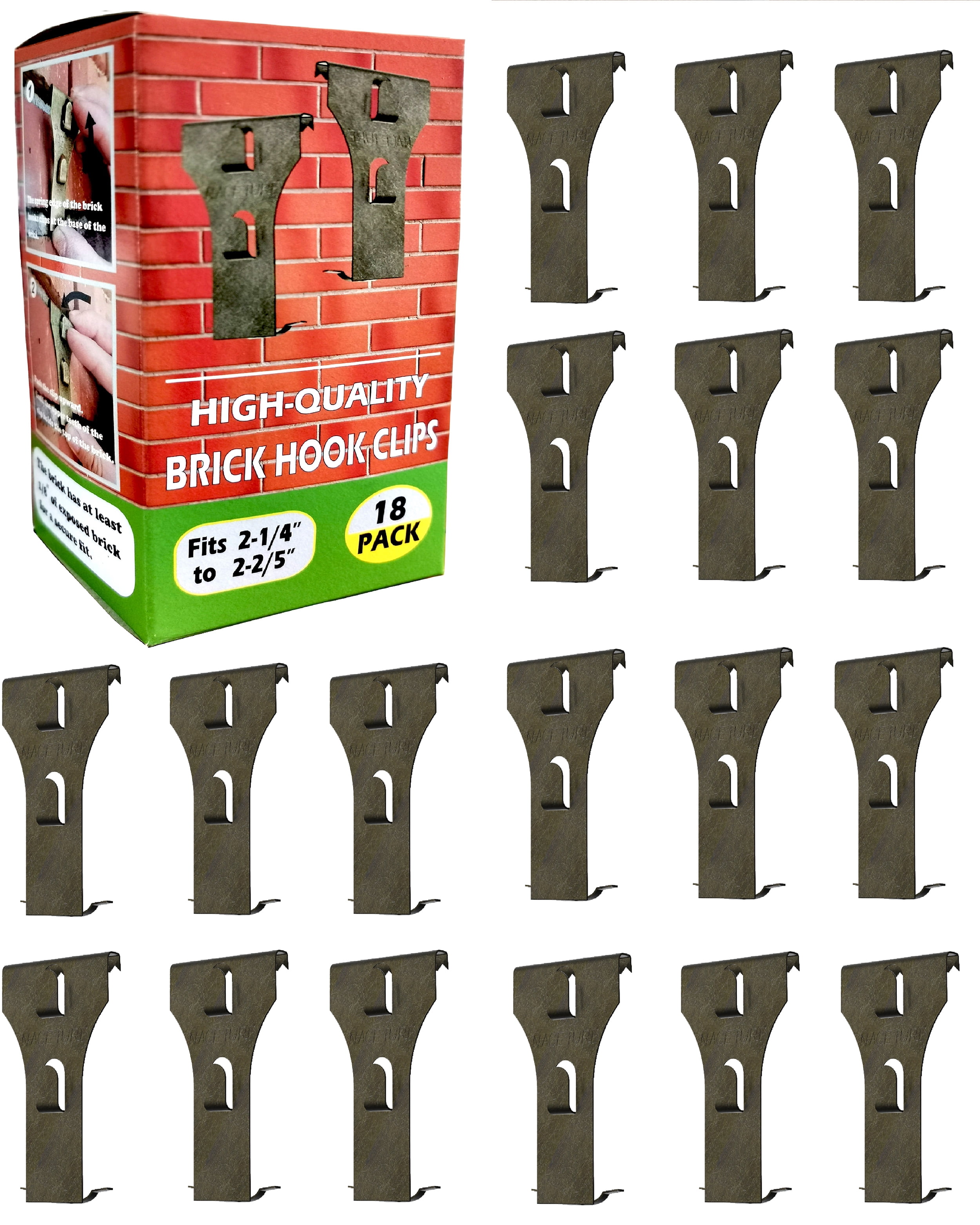 Brick Hook Clips (18 Pcs) Hang on Outdoor and indoor 2.75" x 1.5