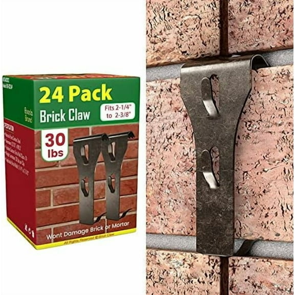 Brick Hook Clips for Hanging Outdoors,Brick Hangers for Brick Wall Hanging No Drill and Nails, Heavy Duty Brick Siding Clips Wall Hangers Fits Standard Brick 2-1/4" to 2-3/8" in Height (24, Standard)