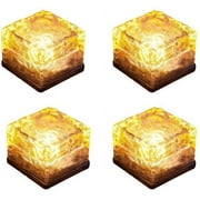 Qishi Brick Light Solar Ice Light Ice Cube Lights Buried Light Paver for Garden Courtyard Pathway Patio Outdoor Decoration 4 Pack Warm White