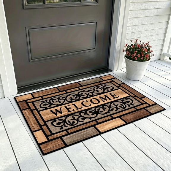 Brick Pattern Welcome Mat Non-Slip Backing 40x60cm Polyester Floor Rug for Indoor Outdoor Use in Living Room Bedroom Entryway Kitchen Dining Area