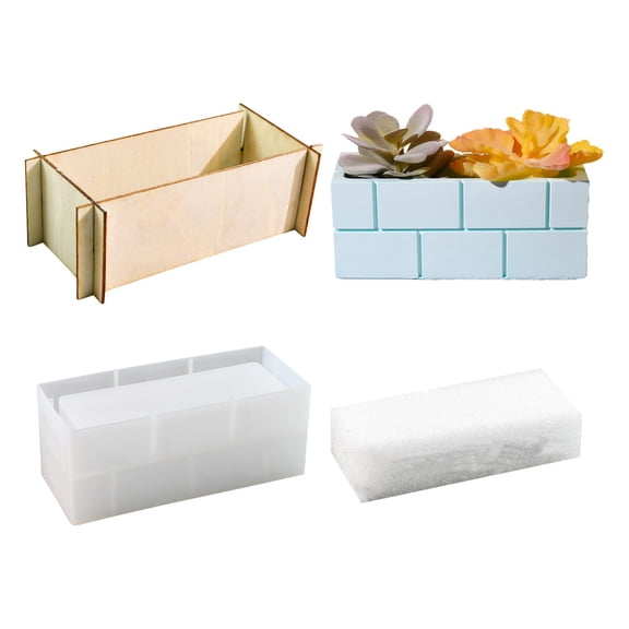 Brick Planter Silicone Mold Set for DIY Concrete Pots - Reusable Molds with Wooden Frame for Home Decor and Crafting Projects