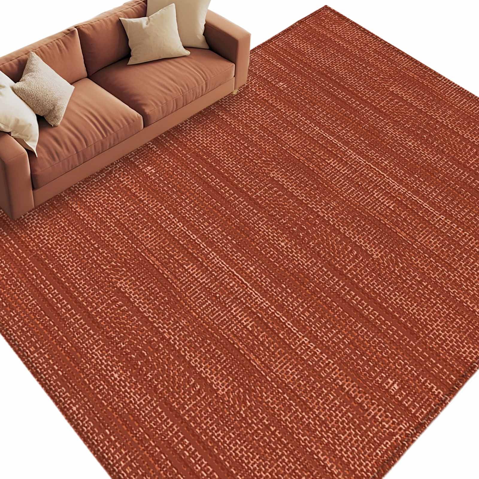 Brick Red Area Rug 5x7 Washable Rug Non Slip Pure Color Stripes Linen ...