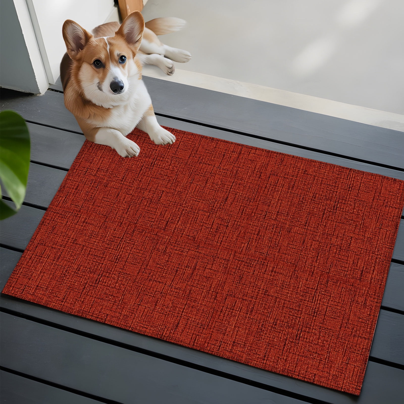 Brick Red Area Rug, Rustic Country Red Plain Woven Texture Vintage ...