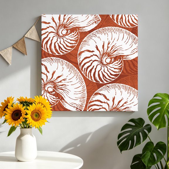 Brick Red Coastal Conch Canvas Wall Art for Living Room, Nautical Summer Beach Modern Ocean Life Poster Print Painting for Bedroom Office Home Decoration Wall Pictures Prepare To Hang 8"x8"