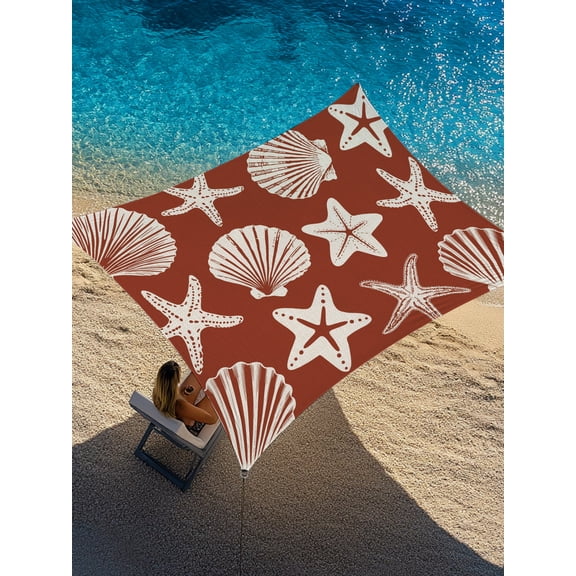Brick Red Coastal Sun Shade Sail 14' x 18', Starfish Shell Ocean Nautical Rectangle Outdoor Sunshade Canopy, Waterproof UV Block Patio Covers for Garden Yard Beach