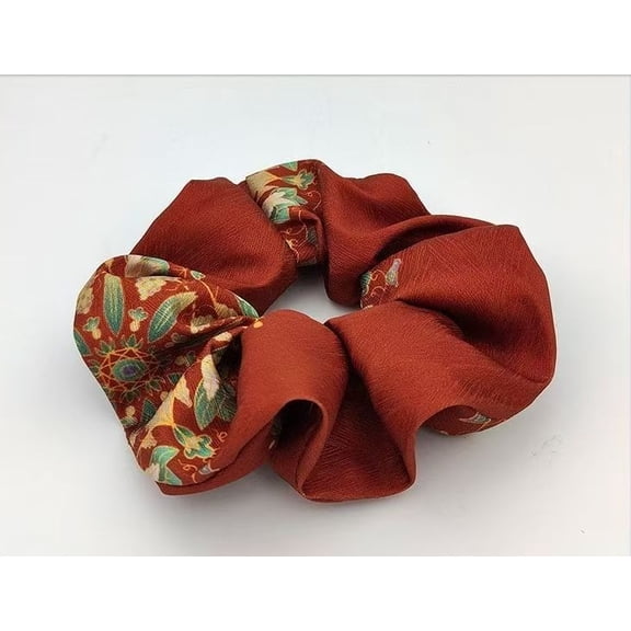 Brick Red Large Bow Hair Tie, Lotus Pattern, Retro Chinese Style, Large Bow Hair Accessory, Fat Stomach Cord, Hair Accessory for Women.