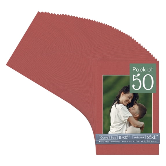 Brick Red Picture Frame Mat for 10x15 Frames - Fits 8.5x11 Photos - 50 Mats