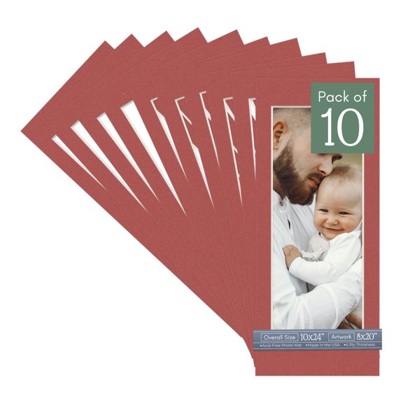 Brick Red Picture Frame Mat for 10x24 Frames - Fits 8x20 Photos - 10 Mats